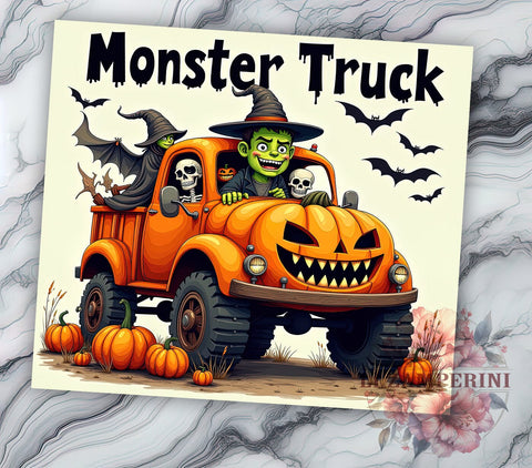 Monster Truck Halloween 20 oz Skinny Tumbler Sublimation Design, Straight & Tapered Tumbler Png, Frankenstein Ghost Tumbler Png, Digital Download PNG Sublimation Li Zamperini 