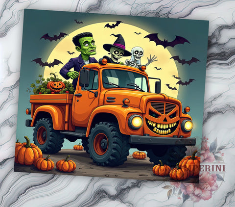 Monster Truck Halloween 20 oz Skinny Tumbler Sublimation Design, Straight & Tapered Tumbler Png, Frankenstein Ghost Tumbler Png, Digital Download PNG Sublimation Li Zamperini 