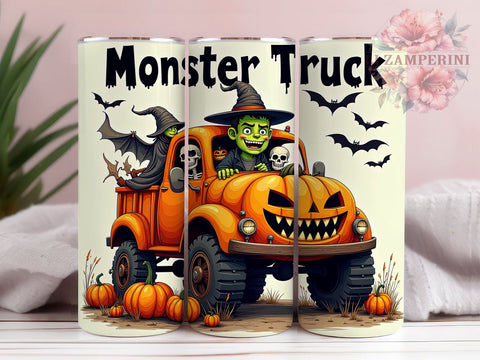 Monster Truck Halloween 20 oz Skinny Tumbler Sublimation Design, Straight & Tapered Tumbler Png, Frankenstein Ghost Tumbler Png, Digital Download PNG Sublimation Li Zamperini 