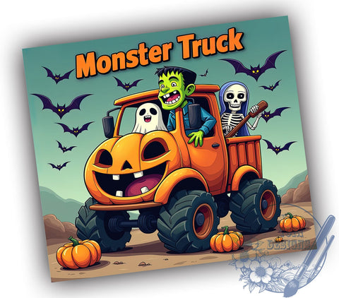 Monster Truck Halloween 20oz Skinny Tumbler PNG, Spooky Tumbler Sublimation Wrap, Straight & Tapered Tumbler Wrap, Instant Digital Download Sublimation ToriDesigns 
