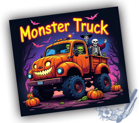 Monster Truck Halloween 20oz Skinny Tumbler PNG, Spooky Tumbler Sublimation Wrap, Straight & Tapered Tumbler Wrap, Instant Digital Download Sublimation ToriDesigns 
