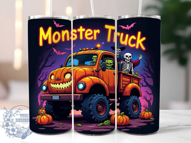 Monster Truck Halloween 20oz Skinny Tumbler PNG, Spooky Tumbler Sublimation Wrap, Straight & Tapered Tumbler Wrap, Instant Digital Download Sublimation ToriDesigns 
