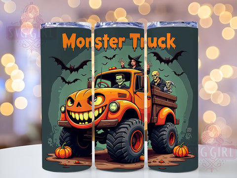 Monster Truck Halloween 20oz Tumbler Wrap Sublimation Design, Straight Tapered Tumbler Wrap, Halloween Spooky Tumbler Png, Instant Digital Download Sublimation SvggirlplusArt 