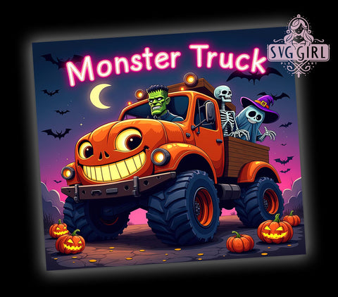 Monster Truck Halloween 20oz Tumbler Wrap Sublimation Design, Straight Tapered Tumbler Wrap, Halloween Spooky Tumbler Png, Instant Digital Download Sublimation SvggirlplusArt 