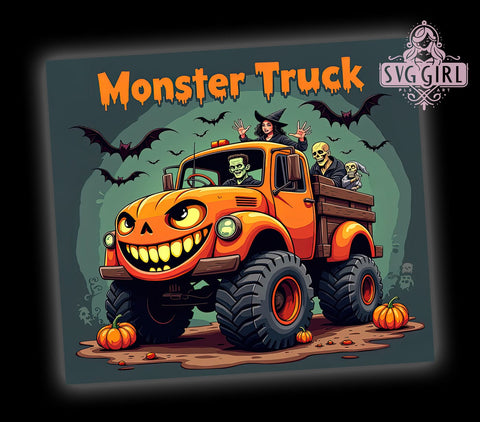 Monster Truck Halloween 20oz Tumbler Wrap Sublimation Design, Straight Tapered Tumbler Wrap, Halloween Spooky Tumbler Png, Instant Digital Download Sublimation SvggirlplusArt 