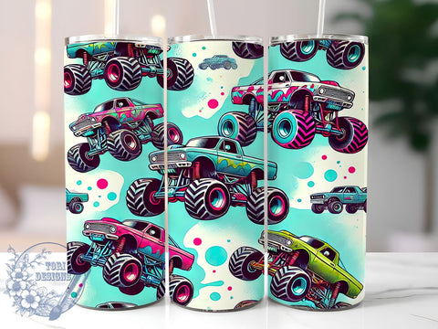 Monster Truck Kids 20oz Tumbler, Kids Drinkware, 20oz Sublimation, Truck Lover Gift, Boys Birthday Gift, Custom Tumblers, Fun Party Supplies Sublimation ToriDesigns 
