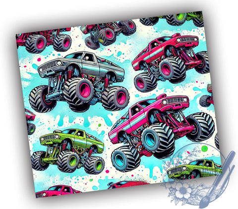 Monster Truck Kids 20oz Tumbler, Kids Drinkware, 20oz Sublimation, Truck Lover Gift, Boys Birthday Gift, Custom Tumblers, Fun Party Supplies Sublimation ToriDesigns 