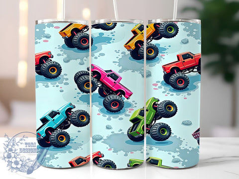 Monster Truck Kids 20oz Tumbler, Kids Drinkware, 20oz Sublimation, Truck Lover Gift, Boys Birthday Gift, Custom Tumblers, Fun Party Supplies Sublimation ToriDesigns 