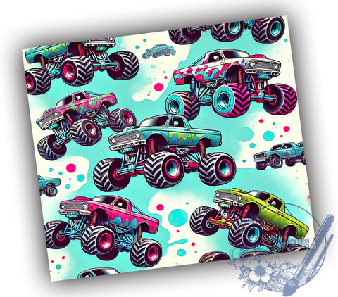 Monster Truck Kids 20oz Tumbler, Kids Drinkware, 20oz Sublimation, Truck Lover Gift, Boys Birthday Gift, Custom Tumblers, Fun Party Supplies Sublimation ToriDesigns 