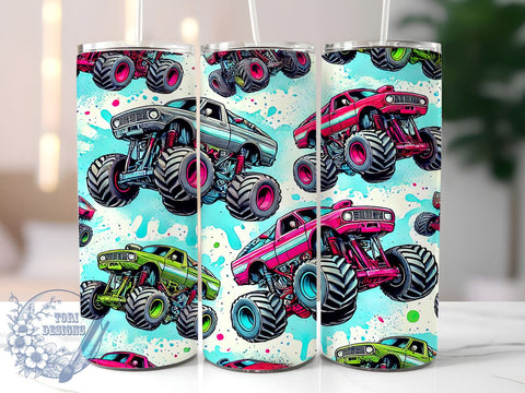 Monster Truck Kids 20oz Tumbler, Kids Drinkware, 20oz Sublimation, Truck Lover Gift, Boys Birthday Gift, Custom Tumblers, Fun Party Supplies Sublimation ToriDesigns 