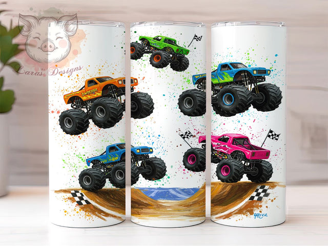 Monster Truck Racing 20oz Tumbler Wrap, Kids Racing Mug, Off-Road Trucks Cup, Big Wheels Design, Car Racing Wrap, Extreme Sports Gift, Sublimation Tumbler Wrap Sublimation Lara' s Designs 
