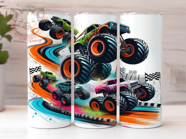 Monster Truck Racing 20oz Tumbler Wrap, Kids Racing Mug, Off-Road Trucks Cup, Big Wheels Design, Car Racing Wrap, Extreme Sports Gift, Sublimation Tumbler Wrap Sublimation Lara' s Designs 