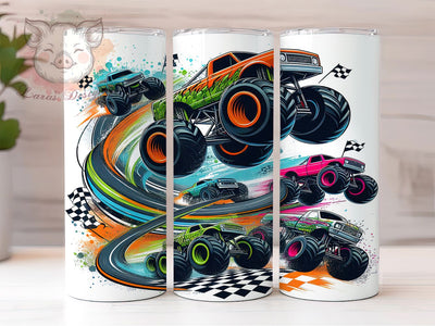 Monster Truck Racing 20oz Tumbler Wrap, Kids Racing Mug, Off-Road Trucks Cup, Big Wheels Design, Car Racing Wrap, Extreme Sports Gift, Sublimation Tumbler Wrap Sublimation Lara' s Designs 