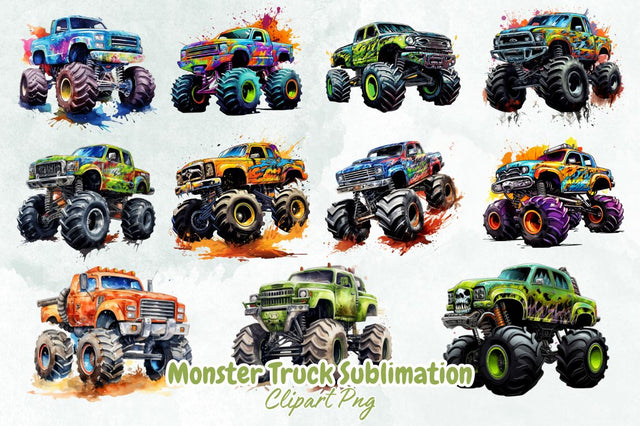 Monster Truck Sublimation Clipart Bundle Sublimation Designangry 