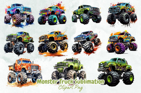 Monster Truck Sublimation Clipart Bundle Sublimation Designangry 