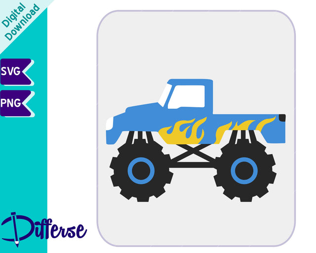 Monster Truck SVG | Kids Truck With Flames SVG Differse 