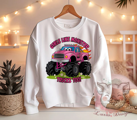 Monster Trucks PNG, Girls Love Trucks, Sublimation Design, Digital Download, Girl Power, Truck Lover, Kids Art, Fun Quote Sublimation Lara' s Designs 