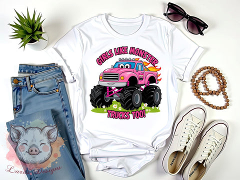Monster Trucks PNG, Girls Love Trucks, Sublimation Design, Digital Download, Girl Power, Truck Lover, Kids Art, Fun Quote Sublimation Lara' s Designs 