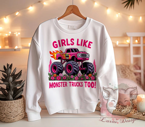 Monster Trucks PNG, Girls Love Trucks, Sublimation Design, Digital Download, Girl Power, Truck Lover, Kids Art, Fun Quote Sublimation Lara' s Designs 