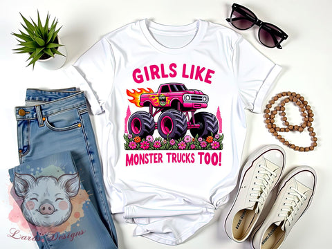 Monster Trucks PNG, Girls Love Trucks, Sublimation Design, Digital Download, Girl Power, Truck Lover, Kids Art, Fun Quote Sublimation Lara' s Designs 