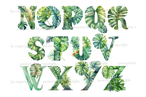 Monstera Alphabet Clipart | Green Letters SVG GlamArtZhanna 