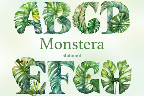 Monstera Alphabet Clipart | Green Letters SVG GlamArtZhanna 