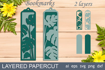 Monstera bookmark svg, Floral bookmarks layered template SVG AnastasiyaArtDesign 