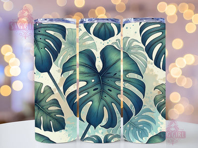 Monstera Leaf 20 oz Skinny Tumbler Sublimation, Boho Tropical Floral Tumbler Wrap Design Sublimation SvggirlplusArt 