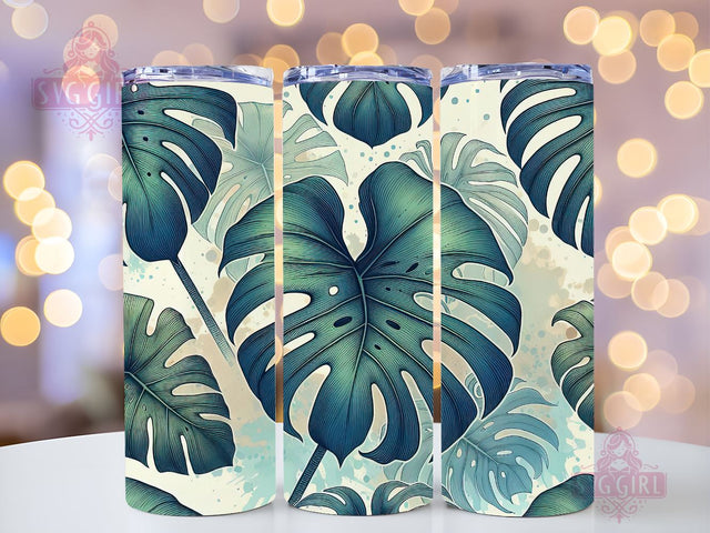 Monstera Leaf 20 oz Skinny Tumbler Sublimation, Boho Tropical Floral Tumbler Wrap Design Sublimation SvggirlplusArt 