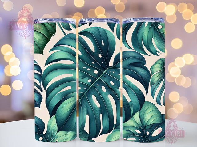 Monstera Leaf 20 oz Skinny Tumbler Sublimation, Boho Tropical Floral Tumbler Wrap Design Sublimation SvggirlplusArt 
