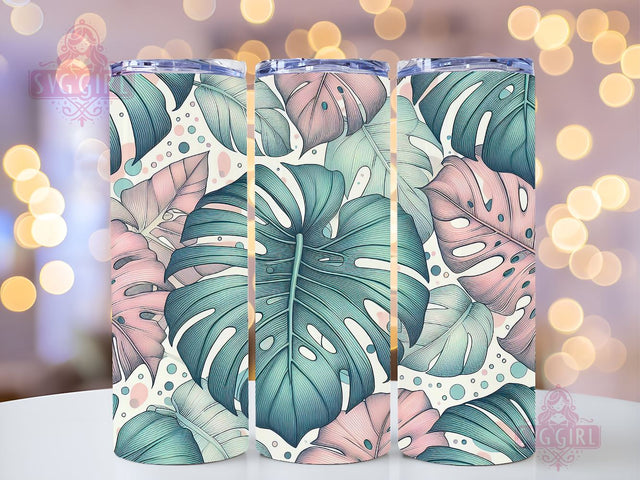 Monstera Leaf 20 oz Skinny Tumbler Sublimation, Boho Tropical Floral Tumbler Wrap Design Sublimation SvggirlplusArt 
