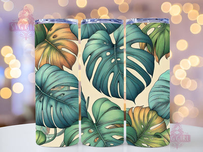 Monstera Leaf 20 oz Skinny Tumbler Sublimation, Boho Tropical Floral Tumbler Wrap Design Sublimation SvggirlplusArt 