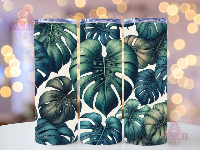 Monstera Leaf 20 oz Skinny Tumbler Sublimation, Boho Tropical Floral Tumbler Wrap Design Sublimation SvggirlplusArt 