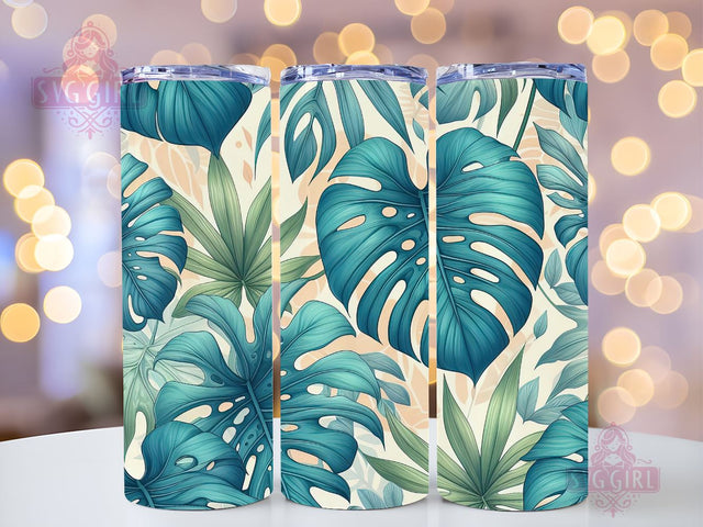 Monstera Leaf 20 oz Skinny Tumbler Sublimation, Boho Tropical Floral Tumbler Wrap Design Sublimation SvggirlplusArt 