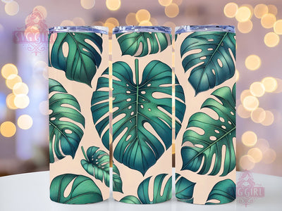 Monstera Leaf 20 oz Skinny Tumbler Sublimation, Boho Tropical Floral Tumbler Wrap Design Sublimation SvggirlplusArt 