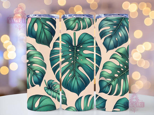 Monstera Leaf 20 oz Skinny Tumbler Sublimation, Boho Tropical Floral Tumbler Wrap Design Sublimation SvggirlplusArt 