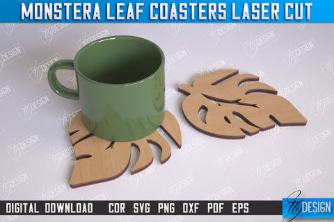 Monstera Leaf Coasters Bundle | Cup Coasters | Wooden Monstera Leaf | Rustic Design | CNC Files SVG Fly Design 