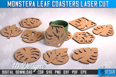 Monstera Leaf Coasters Bundle | Cup Coasters | Wooden Monstera Leaf | Rustic Design | CNC Files SVG Fly Design 