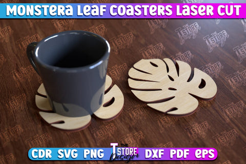 Monstera Leaf Coasters Bundle | Cup Coasters | Wooden Monstera Leaf | Rustic Design | CNC Files SVG The T Store Design 