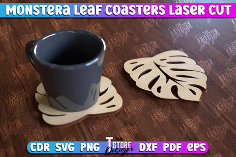 Monstera Leaf Coasters Bundle | Cup Coasters | Wooden Monstera Leaf | Rustic Design | CNC Files SVG The T Store Design 