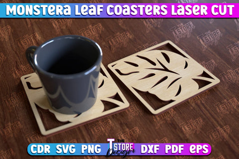 Monstera Leaf Coasters Bundle | Cup Coasters | Wooden Monstera Leaf | Rustic Design | CNC Files SVG The T Store Design 