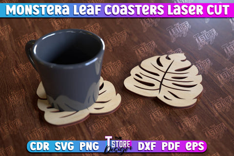 Monstera Leaf Coasters Bundle | Cup Coasters | Wooden Monstera Leaf | Rustic Design | CNC Files SVG The T Store Design 