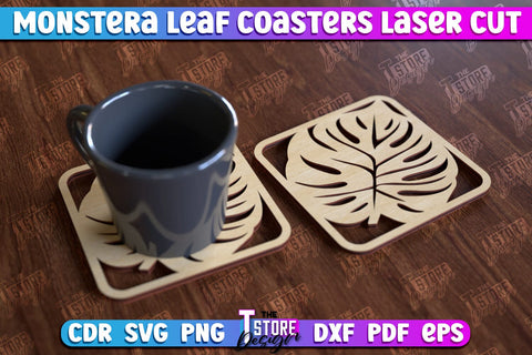 Monstera Leaf Coasters Bundle | Cup Coasters | Wooden Monstera Leaf | Rustic Design | CNC Files SVG The T Store Design 