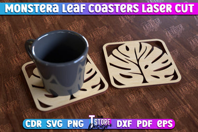 Monstera Leaf Coasters | Cup Coasters | Wooden Monstera Leaf | Rustic Design | CNC File SVG The T Store Design 