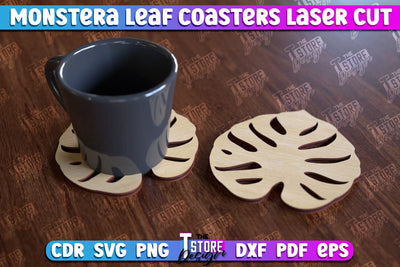 Monstera Leaf Coasters | Cup Coasters | Wooden Monstera Leaf | Rustic Design | CNC File SVG The T Store Design 