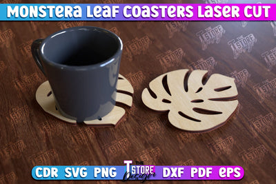 Monstera Leaf Coasters | Cup Coasters | Wooden Monstera Leaf | Rustic Design | CNC File SVG The T Store Design 