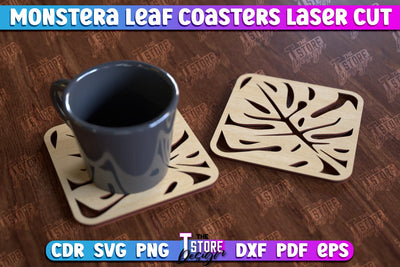 Monstera Leaf Coasters | Cup Coasters | Wooden Monstera Leaf | Rustic Design | CNC File SVG The T Store Design 