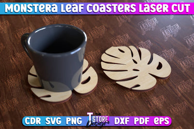Monstera Leaf Coasters | Cup Coasters | Wooden Monstera Leaf | Rustic Design | CNC File SVG The T Store Design 