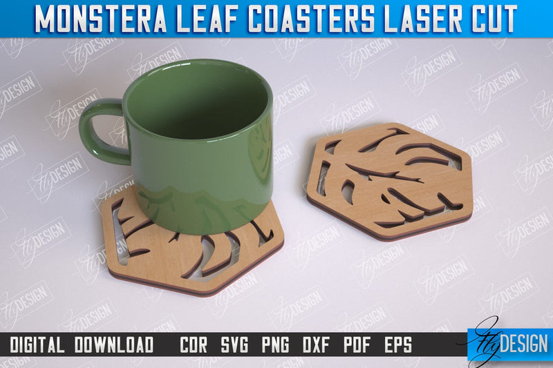 Monstera Leaf Coasters | Cup Coasters | Wooden Monstera Leaf | Rustic Design | CNC Files SVG Fly Design 
