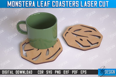 Monstera Leaf Coasters | Cup Coasters | Wooden Monstera Leaf | Rustic Design | CNC Files SVG Fly Design 